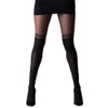 Damen Black Temptation durchsichtige Strapsstrumpfhose Strumpfhosenstrümpfe Mock Overknee Doppelstreifen durchsichtige Strumpfhose 155–170 cm311D