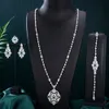 Pendanthalsband Godki Luxury 4st Flower Leaf Necklace Earring Set Dubai Wedding Jewelry Set Engagement Brincos Para As Mulheres 230718