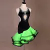 NIEUWE Volwassen Meisje Latin Dans Jurk Dames Salsa Tango Chacha Ballroom Competitie Dans Jurk Zwart Groen Sexy Halter Parel Rhinesto190i