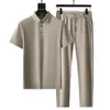 Mens Tracksuits 2 Piecesset Mens Kort ärm Sömlös Casual Straight Loose Summer Wide Leg Top Track Set 230718