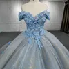 Luxury Sky Blue Shiny Quinceanera Dresses 2024 Ball Gown Appliques 3D Flower Long 15 Year Girls Birthday Corset Party Dress