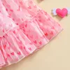 Flickans klänningar Alla hjärtans dag Baby Girl Party Dresses Summer Sweet Clothing Birthday Princess Sleeveless Heart Print Mesh Dress