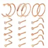 Screw Nose Rings Unisex L-Shaped C-Shaped Nostril Studs 316L Stainless Steel Body Jewelry 21pcs Mixed Set249M