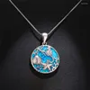 Collares colgantes de lujo para mujer, colgantes de caballo de estrella de mar grande, Color plateado, boda para mujer, collar de ópalo de fuego azul bohemio