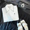 23ss nova camisa designer blusa primavera verão gola polo strass manga curta carta superior bordado manga sopro cardigan camisa das mulheres