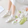 Kvinnstrumpor Green Bear Woman Sock Print Flower Man för mode Kawaii Invisible Boat Sox Cotton Japan Spring Summer Sokken