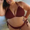 Traje de baño de talla grande para mujer, traje de baño con sujetador acolchado de realce sólido para mujer, conjunto de Bikini de verano 2023, traje de baño, biquini brasileño 230719