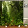 Dusch Forest Natural Landskap Dusch Landscape 3D Print Bath Curtain Polyester Washable Fabric Home Decor Screen Bao