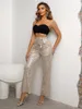 Women's Pants Yissang Belted Sequins Wide Leg