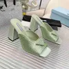 Pantoufles Pantoufles Mules Chaussures Femmes Diapositives Talons Hauts Chaussures Usine Chaussures Strass vraie soie Chunky Block Slip-On Open Toe Luxury Designers box Z230803