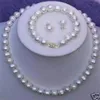 New Fine Genuine Pearl Jewelry Set 9-10mm Real White Pearl Necklace 18inch Bracelet 7 5inch Earring Set196V