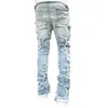 Jeans masculino 2023 ajuste regular empilhado remendo envelhecido destruído calças jeans retas roupas streetwear casual jeans