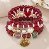 Multicouche Bohème Ethnique Perle Perles De Verre Bracelet Pour Femmes Filles Lettres Rondes Charme Élastique Corde Bracelet Bijoux