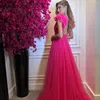 Party Jurken Vrouwen V-hals Tulle Prom A-lijn Plooien Lange Avond Formele Gowns Open Back Floor Lengte Saudi Arabië Custom Made