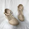 Sandały veowalk bohemian ręcznie robione lniane bawełniane klin Espadrilles Sandały T-Strap Summer Wygodne platformy na wysokim obcasie buty L230720