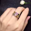 Cluster Rings Fashion Row Line Natural Multicolor Tourmaline Gem Ring S925 Silver Gemstone Women's Wedding Party Gift Jewelry