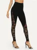 Leggings femme 2023 Sexy taille haute dentelle noire dames panneau latéral floral découpé S-2XL