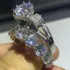 Cluster Ringe Choucong Einzigartiger Luxusschmuck 925 Sterling Silber Rundschliff Weißtopas CZ Diamant Paar Ehering Ring für Frauen