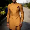 Męskie garnitury Blazers 2 -częściowe mężczyzn z mandaryńskim stojakiem obroża Slim Fit Wedding Tuxedo dla pana młodego 2023 Mężczyzna mody Kostium Spodnie 230720