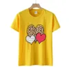 Valentine's Day New Colorful Leopard Pattern Love Print Women's Pullover Short Sleeve T-shirt Casual Style