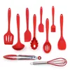 Ustensiles de cuisine 4 ou 10 PcsSet Silicone Kitchen Set Outils antiadhésifs Tong Spoon Server Fouet Louche Passoire Turner à fente 230719