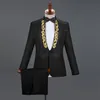 Biały haftowany garnitur Men Diamond Wedding Groom Tuxedo Suits Men Stage Singer Costume Homme Party Prom Męskie garnitury z spodniami203i