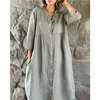 Casual Dresses Women Long Sleeve Button Up Shirt Dress Linen Solid Color Maxi Kaftan Loose Baggy Y2K Clothes Streetwear