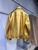 Hochwertige Herren-Lederjacke, luxuriöse, einreihige goldene Jacke mit Cargotasche und Top-Marken-Designerjacke