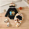 Conjuntos de ropa Pudcoco Infant Baby Boy 3 uds. Traje de Acción de Gracias con estampado de pavo, peleles de manga larga y pantalones elásticos, bonito sombrero, ropa de otoño