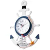 Horloges murales Horloge Ancre Roue Décor Nautique Plage Navire Style Méditerranéen Thème Mer Suspendu Côtier En Bois Boaat Bateau Gouvernail