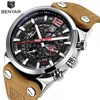 Benyar Chronograph Sport Mens Watches Fashion Brand Military Waterproof Leather Strap Quartz Watch Clock LeLogio Masculino229G