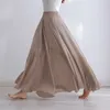 Skirts High Quality Cotton Linen Maxi Skirt Womens Casual Elastic Waist Pleated ALine Beach Boho Saia Feminina Faldas Jupe 230720