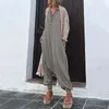 Kadınların tulumları romper kolsuz yaz harajuku vintage katı düğme çapraz pantolon geniş bacak playsuit dişi gevşek kapüşonlu 230719