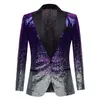 Costumes pour hommes Blazers Argenté Et Violet Bleu Paillettes Col Châle Costume De Smoking Blazer Hommes Mariage Marié Chanteur Prom Glitter Ja301K