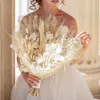 Torkade blommor Lyxbevarade Rose Pampas Wedding Bouquets Boho Bridal Bouquet Rustic Dried Flowers for Wedding Ceremony Bridal Party Decor R230720