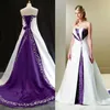 2022 Białe i fioletowe hafty ślubne suknie ślubne wiejskie sukienki ślubne rustykalne sukienki ślubne Plus Size Sweet Train288X