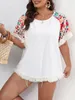 Women's Plus Size TShirt Finjani Tshirt Floral Print Fringe Trim Short Sleeve Round 2023 Neck 230719