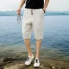 Męskie spodenki Summer Pure Linen Beach Mens Pants Outdoor Cienkie cienkie workowate zwykłe sznurka