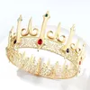 Hårklämmor Barrettes Barock Golden Queen Tiaras Stor Crystal Big Round Royal King Crown Exquisite Rhinestone Pageant Diadem PA203I