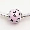 100% 925 Sterling Silver Abstract Bead Charm avec émail rose Convient aux bijoux européens Pandora Bracelets Necklaces251u