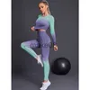 Chándales de mujer Conjunto de yoga sin costuras para mujer Manga larga Crop Top Cintura alta Leggings para correr Ropa deportiva Ropa deportiva Sujetador de entrenamiento Trajes deportivos J230720