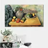Jarro de arte abstrata em tela morta e frutas em uma mesa Paul Cezanne pintura artesanal decoração moderna para cozinha