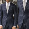 2 adet Pinstripe Erkek Düğün Taksi İki Düğme Tepeli Yaklaşık Kavur Damat Formal Giyim Prom Smokin Adam Blazer Takım Ceket Pantolon2889