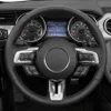 Couverture de volant de voiture bricolage cousu à la main noir en cuir véritable daim pour Ford Mustang 2015 2016 2017 2018 2019303a