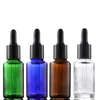 Vacío Claro Ámbar Azul Frasco cuentagotas de vidrio 30 ml Frasco cuentagotas de aceite esencial E Cosméticos líquidos Botellas recargables con tapa negra Ffhhg