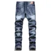 Heren Jeans Europa ontwerp Mannen Streep Print Denim Stretch Katoen Slanke Taps Toelopende Broek Casual Gewassen Broek Blauw Zwart jeans broek 230720