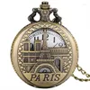 Pocket Watches 50pcs/lot Vintage Bronze Paris Tower Quartz Necklace Women Men Gift Wholesale