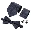 Salut-Cravate Classique Hommes Cravate Noir Floral Soie Tissé Noeud Papillon Avec Mouchoir Boutons De Manchette Pour Hommes Robe De Mariage De Mode Costume LH-0718 D-1317G