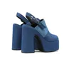 Sandals Western European Lady Pumps Summer Blue Denim Jeans Patchwork Closed Toe Platform Block Thick High Heels Slingback Sandals Women 230719