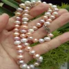 Fine 9-10mm south sea white pink purple multicolor pearl necklace 18 14k283w